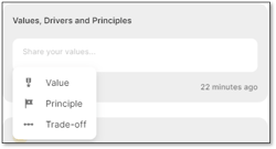 values, drivers widget